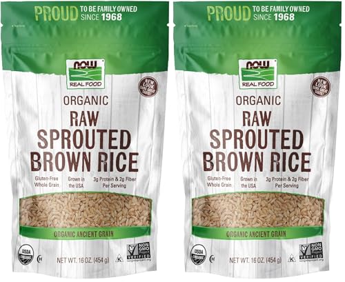 NOW Foods, Organic Sprouted Brown Rice, Raw, Gluten-Free and Whole Grain, 16-Ounce (Packaging May Vary) (Pack of 2)