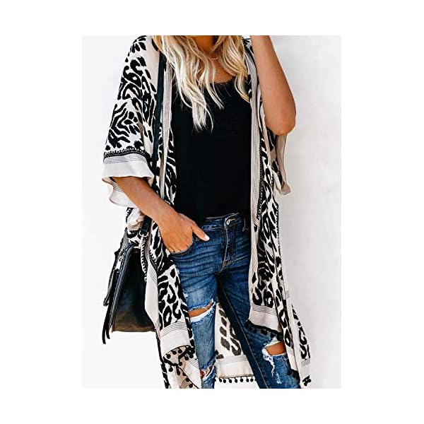 Dokotoo Womens Ladies Summer Fashion Print Short Sleeve Pop Pop Tassel Kimonos Spring Casual Cardigans Bathing Suit Swimwear Swim Bikini Cover up Black