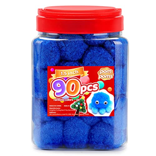 Image of Iooleem Large Blue Pom Poms, 1.5 inch(4cm), 90pcs, Pom Poms for Arts and Crafts, Pom Pom Balls, Craft Supplies.