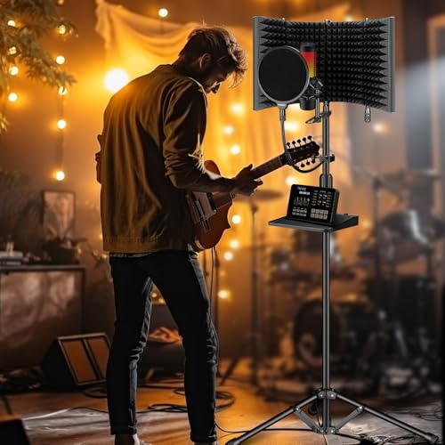 Professional Studio Recording Microphone Isolation Shield, Pop Filter,High density absorbent foam is used to filter vocal. Suitable for Blue Yeti and other condenser microphones (AO-504 With Stand)