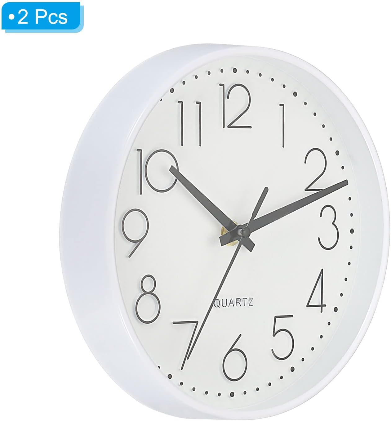 PATIKIL 8 Inch Round Wall Clock, 2 Pack Battery Operated Silent Non-Ticking Wall Clocks for Office Bedroom Kitchen, White