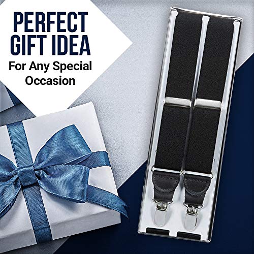 Image of HOLD'EM Suspender for Men Made in USA Y-Back Leather Crosspatch Clip on tuxedo suspenders