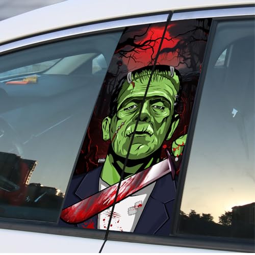Image of Halloween Cars Body Horror Sticker, Halloween Car Center Pillar Decals,Classic Horror Movie Characters Peeking Decal Michael Scary Child Vinyl Stickers (Green Monster)