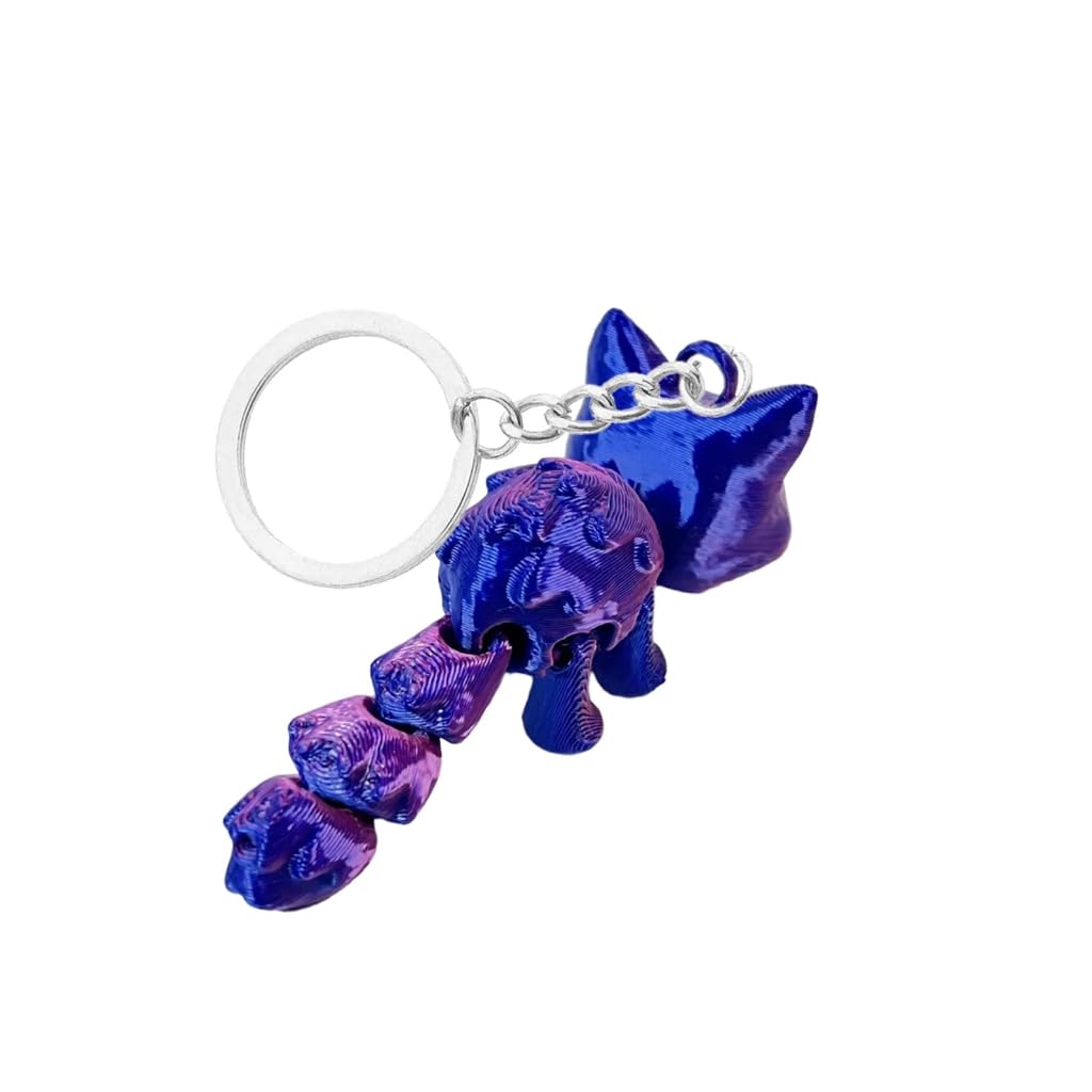 Divuukyi Unisex Red And Blue Gradien Artistic 3D Printed Cat Keychain Charm 3D Printed Cat Keyring With Movable Links For Unique And Stylish Key Accessory