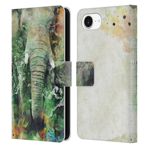 Housse cuir iPhone 16e pour éviter les rayures d'écran avec motif éléphant