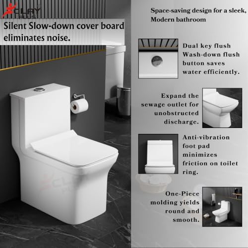 Image of Clay Plus P-Trap Premium Ceramic Rimless Water Closet Floor Mounted One Piece Ceramic Western Toilet /Commode With Soft Close Seat Cover For Home, Bathroom, Lavatory, Toilets (106 P-TRAP)