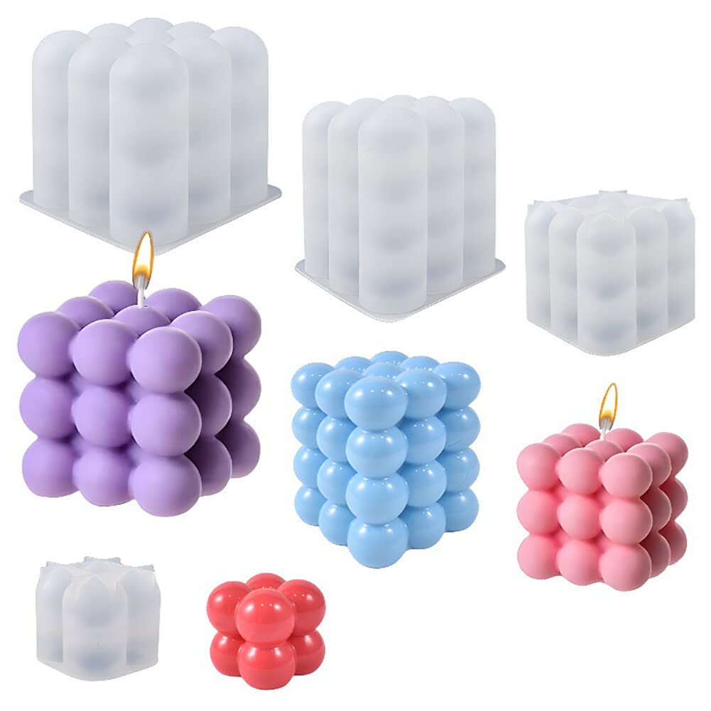 Zestaw 7 sztuk foremek do świec bąbelkowych, 3D DIY formy silikonowe do odlewania świec i knot do świec, do odlewania świec jako dekoracja domu, świeca zapachowa DIY, mydło