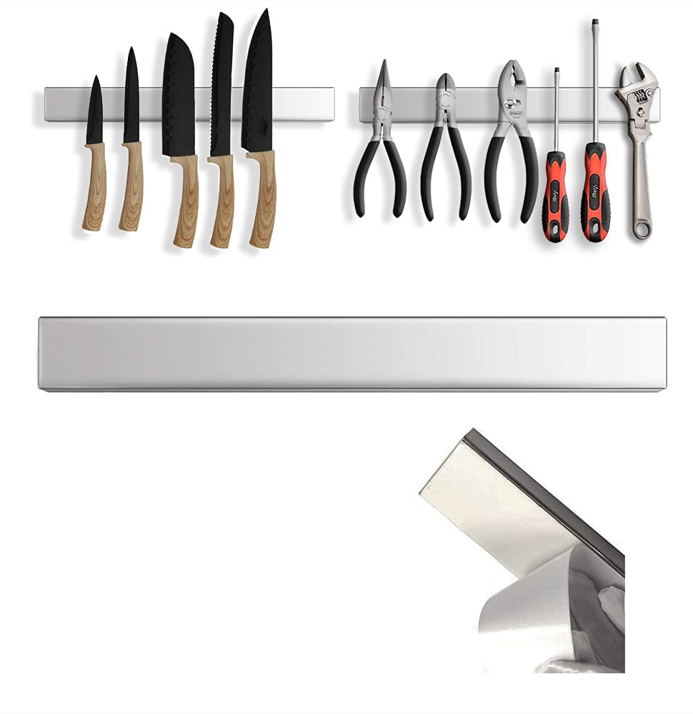 Magnetic Knife Holder for Wall no Drilling – 16 Inch Stainless Steel Magnetic Knife Holder Self Adhesive - Kitchen Magnetic Knife Strip with Adhesive Sticker