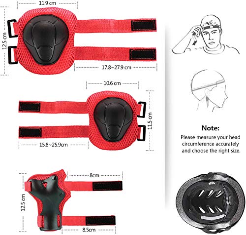 KAMSANG Protective Gear Set with Knee Elbow Pads and Wrist Guards for Bike Skateboarding Roller Blading Scooter Riding Bicycling Roller Skating and More (Red, Small)
