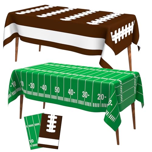 Football Tablecloth, Football Party Decorations 2 PCS Disposable Football Table Cloth Plastic Football Table Cover for Birthday SuperBowl Games Tailgates Supplies Football Party Decoration 108" x 54"