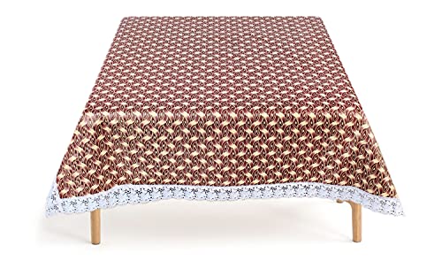 Image of The Furnishing Tree Waterproof Square Shaped 4 Seater Printed Dining Table Cover Size 60x60 inches with White Border Lace