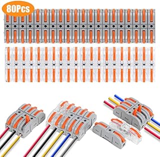 flintronic 80Pcs Lever-Nut Wire Connector, 1 Conductor Compact SPL-1 Wire Connector, Splicing Connectors for Circuit Inline 28-12 AWG, Flame retardant PA/PC