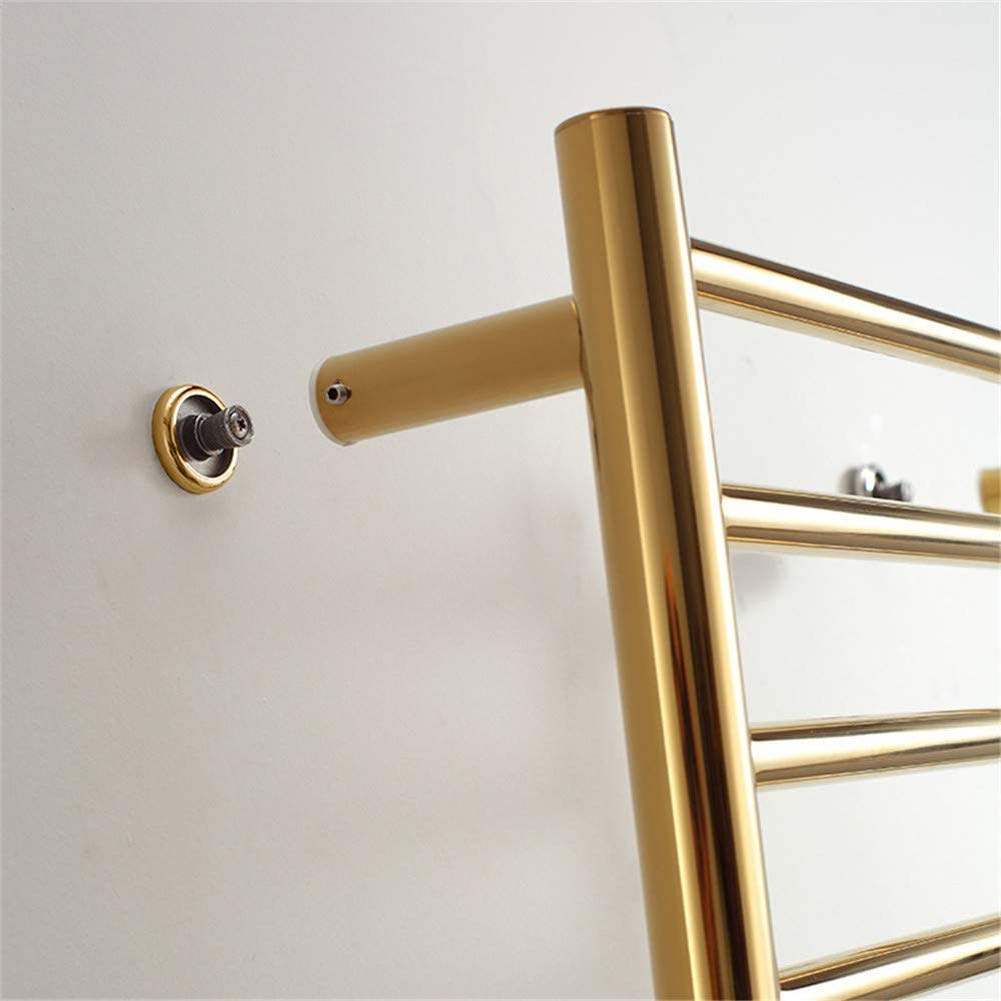 Toallero eléctrico calefactable de Acero Inoxidable 304, radiador de Pared con 4 Barras, para baño, Dorado, enchufable.
