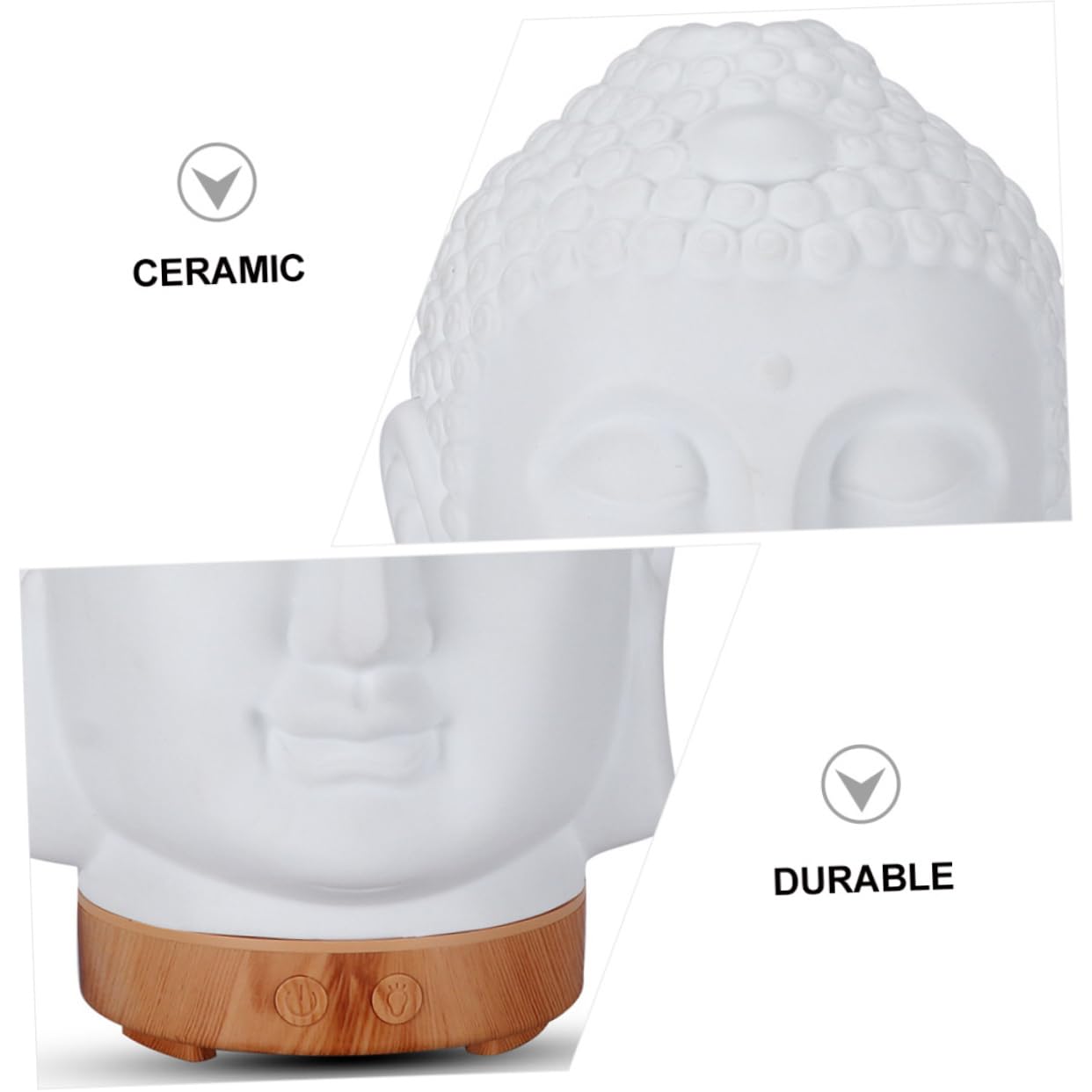 Aromadiffusor 1 Stück aus Keramik Buddha Kopf Weiß | Luftbefeuchter für Hotel und Schlafzimmer, unter 1l Fassungsvermögen, Tragbar und Befeuchtend