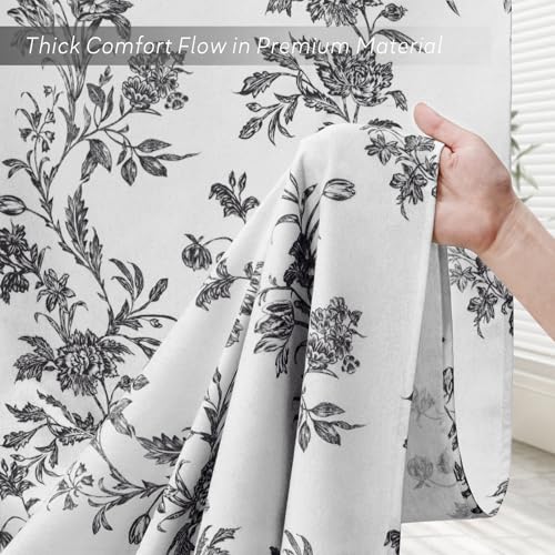 XOGUIBO Black and White Floral Shower Curtain,Vintage Cotton Cottagecore Gray Shower Curtains for Bathroom, 72" W x 72" L by XOGUIBO - Used condition - Image 6