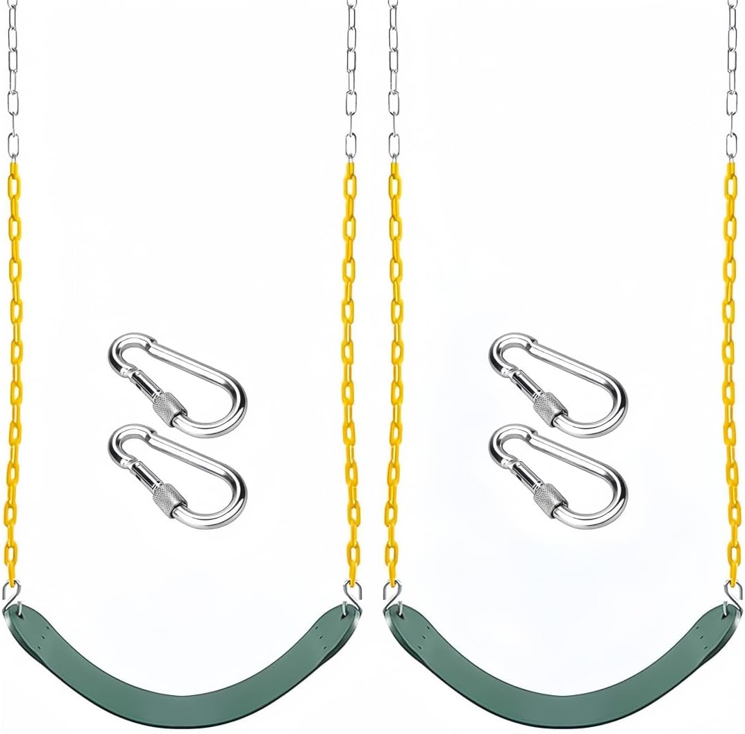 Heavy Duty Toddler Swing Set with 66 Inches Chain Coated Swing Seat Replacement Accessories for Kids Outdoor Play Playground Trees Swing (Green/2 Pack)