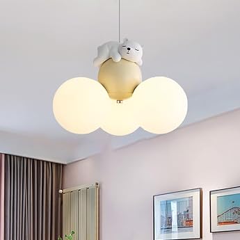 LED Hanging Lamp Sleeping Bear Cartoon Balloon Ceiling Light Chandelier Pendant Lamp Ceiling Lamp Moon Chandelier Ceiling Lighting for Bedroom Kids Room