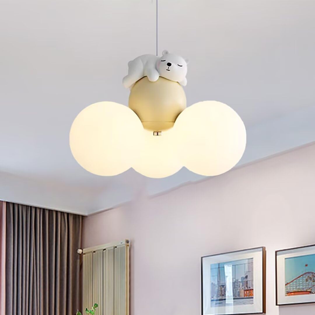 GUANSHAN LED Sleeping Bear Pendent Light Cartoon Balloon Ceiling Light Chandelier Pendent Lamp Ceiling Lamp Moon Chandelier Ceiling Lighting Fixture for Bedroom, Children's Room