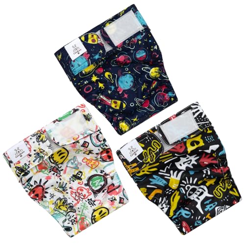 Image of CuteBone Washable Dog Diapers Female No Tail Hole 3 Pack Reusable Doggie Period Training Pants for Docked-Tail Frenchie French Bulldog Boston Terrier Without Tail WWD26S