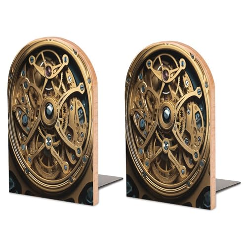 Sujetalibros de madera modernos Steampunk Gears decorativos para el estudio y despacho en casa 2
