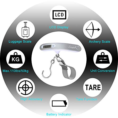 Archery Bow Scale With Clear Lcd Display Portable Recurve Compound Bow Scale 110Lb/50Kg Hanging Scale Multifunctional Digital Scale (Scale + Lanyard And Hook) #TOP1
