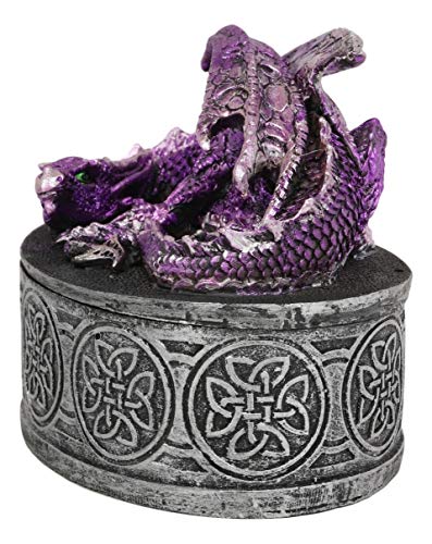 Ebros Gift Sleeping Purple Dragon Decorative Oval Trinket Jewelry Box Figurine With Celtic Knotwork 5" Wide Medieval Renaissance Winged Alchemy Magic Fantasy Dungeons Dragons Decorative Statue #TOP3