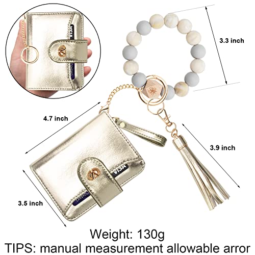 SNUG STAR Multi-Purpose Wallet High Capacity Card Holder Zipper Coin Purse with Wristlet Bracelet Keychain Silicone Beaded Bangle (Anti Theft Silicone Bracelet(16 Cards)-Light Gold) by SNUG STAR - Image 5