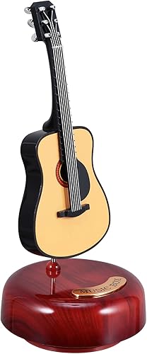 Veemoon Caja de música de guitarra con base musical giratoria, modelo de instrumento musical, mini instrumento artesanal para el día de la madre,