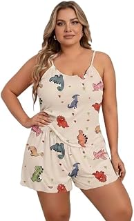 Ledelav Plus Size Satin Cami and Shorts Pajama Set, Printed Babydoll Dress, Sleepwear Loungewear Price In India