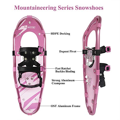 Flashtek 21/25/30 Inches Light Weight Snowshoes For Women Men Youth Kids, Aluminum Terrain Snow Shoes. (21", Pink) #TOP1