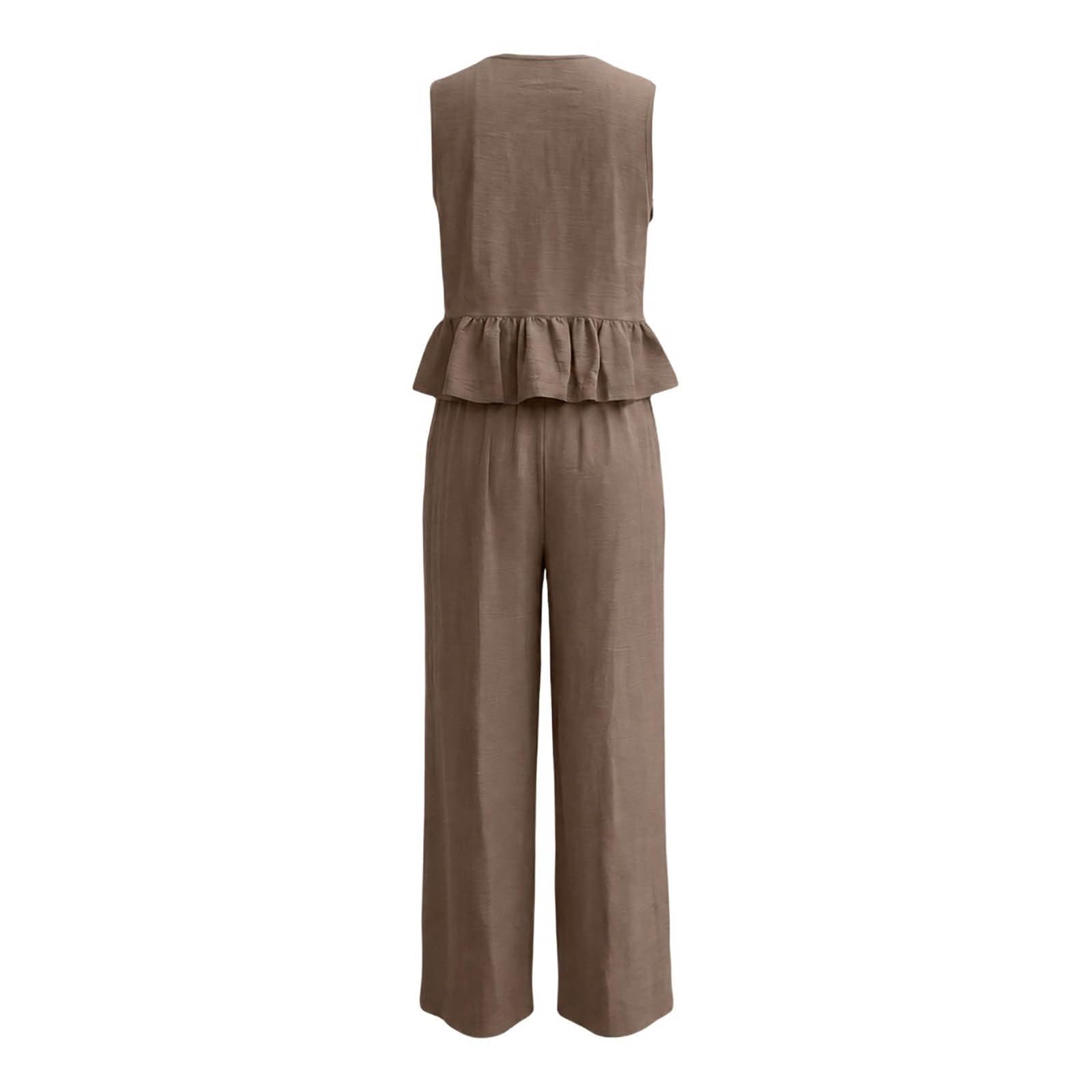 Generisch Lässiges zweiteiliges Outfit: Ärmelloses Pullover-Top mit Rundhalsausschnitt lange Hose, einfarbiges Ensemble (Coffee, XL)