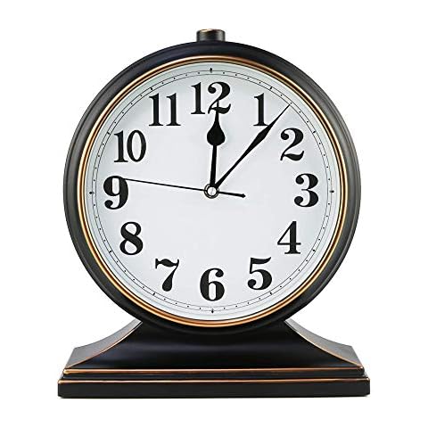Beesealy Desk Clock Silent Desk Clock European Style Retro Desk Clock 10 Inch Dial Easy to Read for Living Room/Bedroom Cover