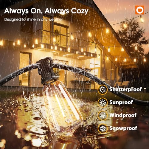addlon 200FT(50FT*4) Outdoor String Lights with Remote,Waterproof Patio Lights ETL Listed with Shatterproof Dimmable ST38 LED Bulbs Connectable Outdoor Lighting for Backyard Bistro Garden Bistro