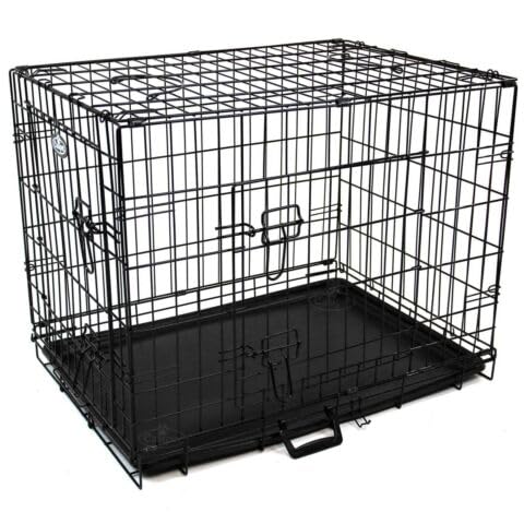 Easipet Metal Dog Cage with 2 Doors and Removable Tray, 91x60x66cm, Black