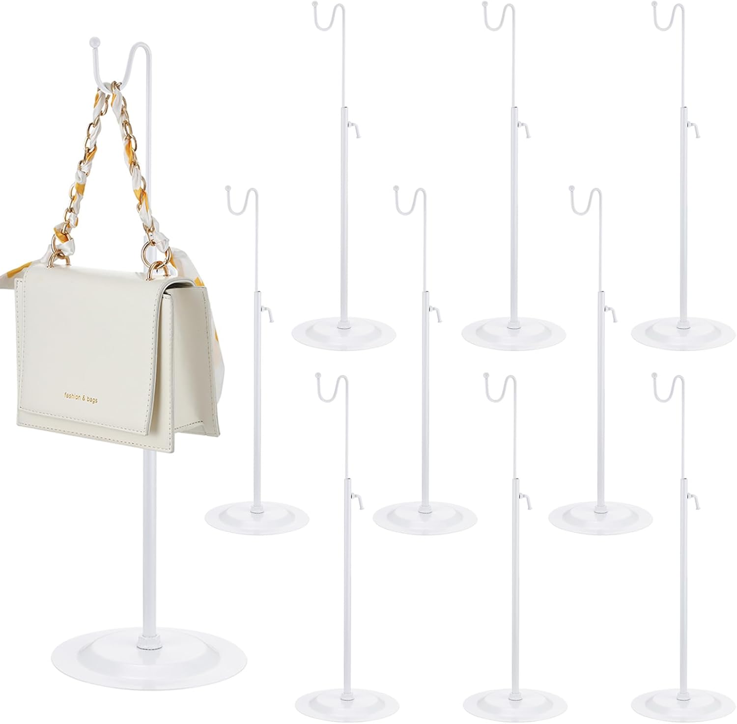 Therwen 10 Pcs Bag Display Stands Purse Display Stand Adjustable Height Handbag Holder for Home Boutique Store Counter Retail(White)