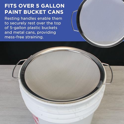 Master Elite 60 Mesh Stainless Steel Paint Strainer, 2 Pack - Fits Over 5 Gallon Paint Bucket Cans, Strains Filters Removes Debris, Particles, Impurities from Coating and Liquids - Drain, Rinse Food