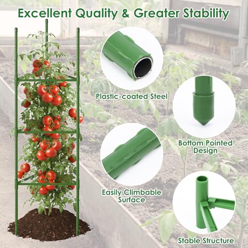 CEWOR Tomato Cage - 6 Pack Tomato Cages for Garden, 51.2inch Tall Tomato Trellis Triangle Stakes for Climbing Plants Outdoor, Plant Support Cages Structure for Pots, Raised Garden Bed, Vegetables