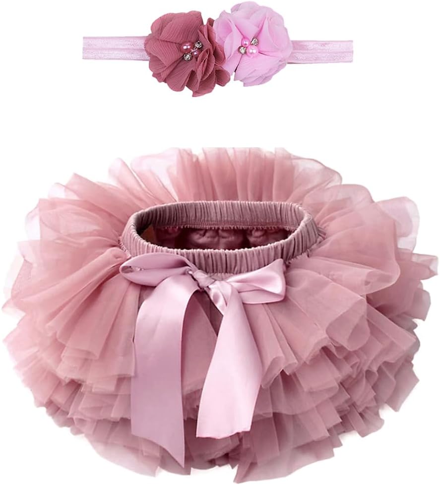 AGQT Baby Girls Soft Fluffy Tutu Skirt with Diaper Cover,Toddler Girl Tutu Skirt Sets with Flower Headband 0M-3T
