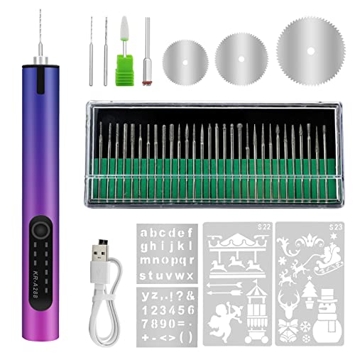 Engraving Pen With Led Light,Usb Rechargeable Engraver Pen With 35Bits,Mini Electric Engraving Machines Etching Pen Cordless Handheld Etcher Engraver Tool For Diy Jewelry Metal Wood Glass (Purple) #TOP4
