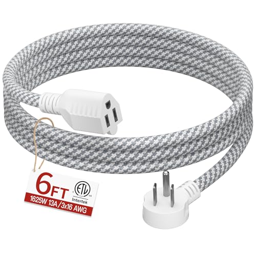 Skrizcable 16/3 6FT Flat Plug Braided Extension Cord, 3 Prong Power Cable