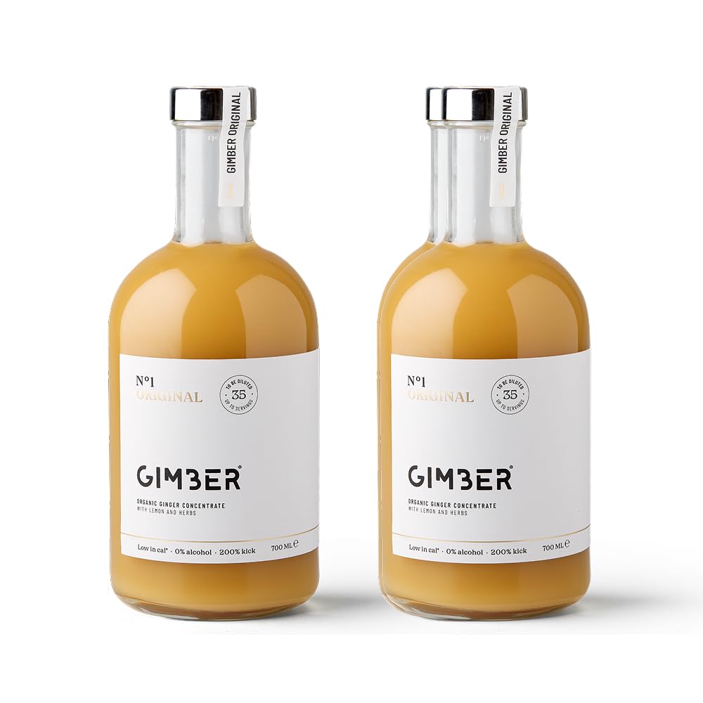 Gimber BIO Ingwerkonzentrat, 100% natürlich & vegan, Premium Ingwer essenz | N°1 2x700 ml Original | Biologisches Ingwerkonzentrat, alkoholfreie Ingweressenz mit Zitronenthymian, veganes Konzentrat