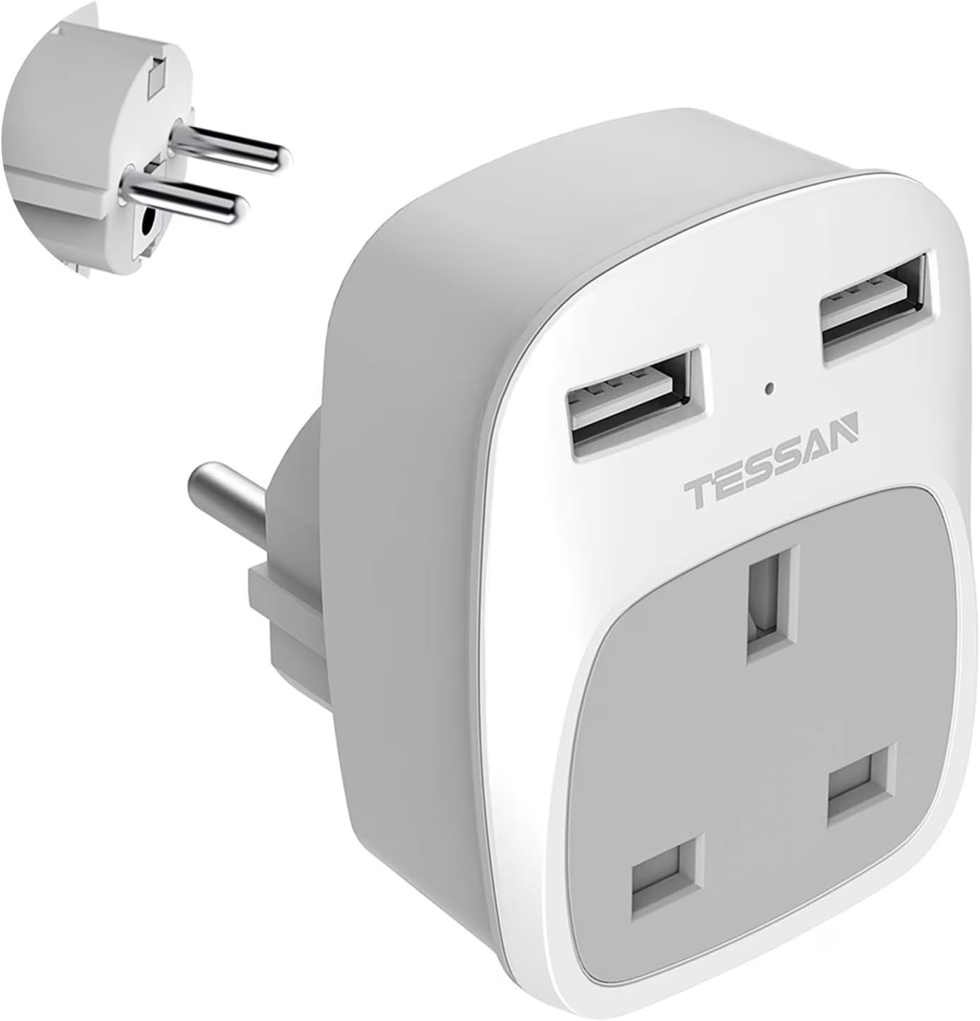 UK to European Plug Adapter, EU Travel Adaptor with 3 USB, TESSAN Euro Europe Grounded Plug Adapter for Germany France Iceland Poland Spain Russia and More (Type E F) Not Include Italy