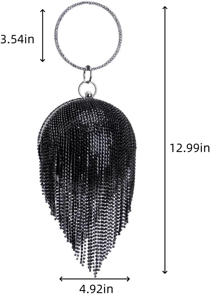 UMREN Women Round Ball Crystal Evening Clutch Purse Tassel Wedding Party Hand Bags