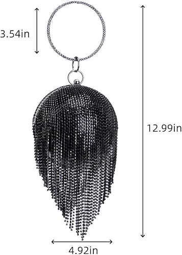 Miniatura 6 de UMREN Bolso de mano redondo para mujer, diseño de bola de cristal, borla para fiesta de boda