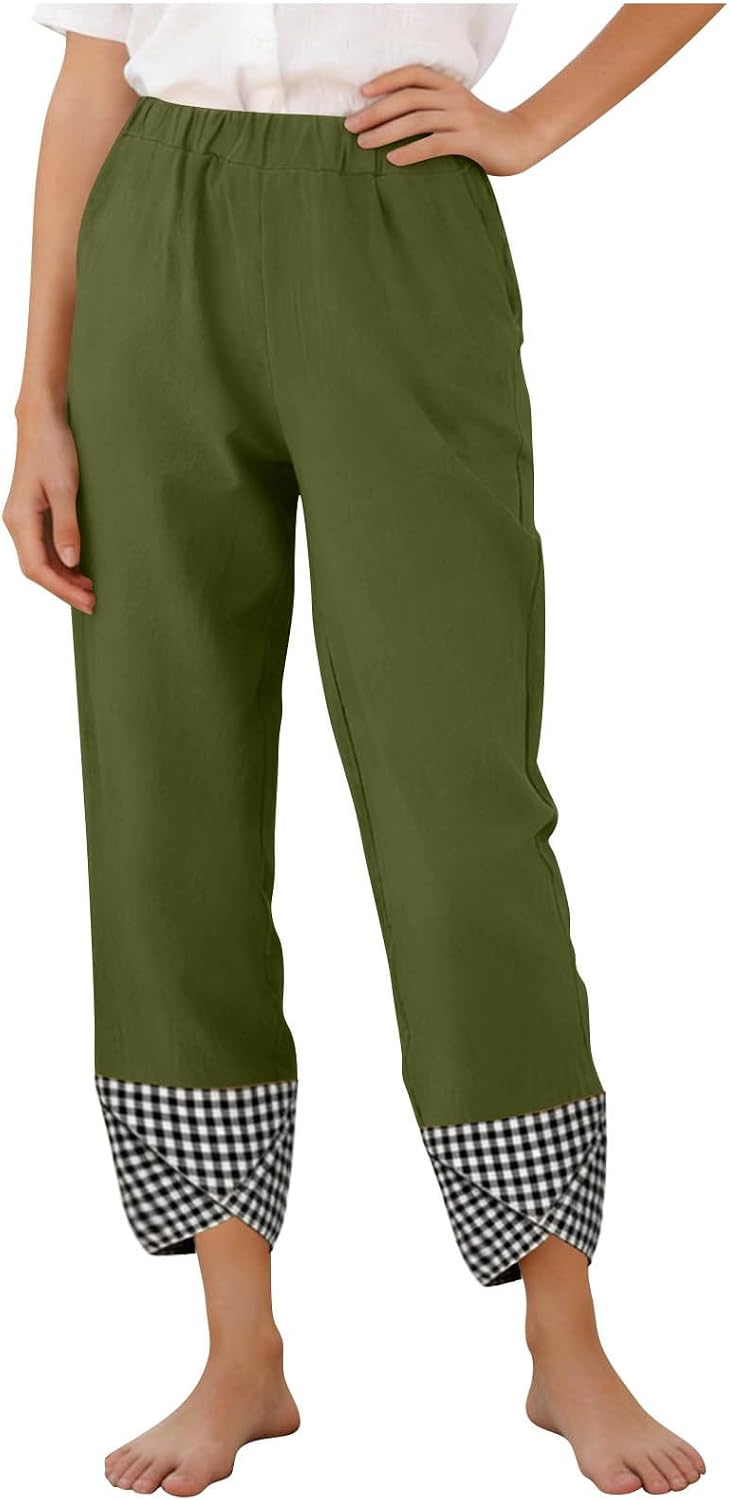 Casual Summer Pants for Women Fashion Cropped Pants Baggy Elastic Waisted Lounge Pant Harem Trousers with Pockets