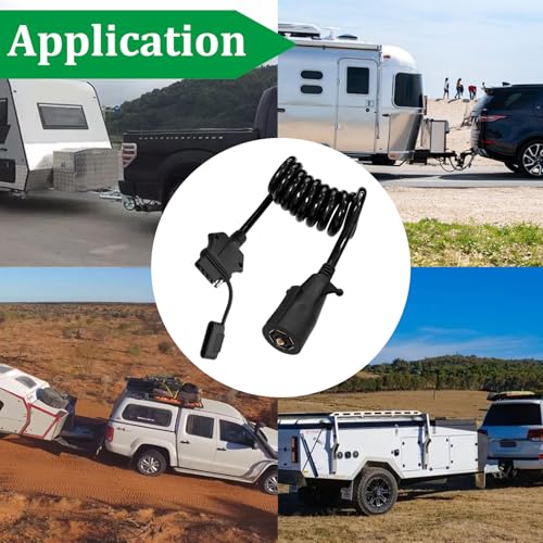 Image of 7 Pin Round to 5 Pin Flat Coiled Trailer Adapter 5 Ft /60 in 7 to 5 Pin Trailer Plug Adapter 7 Way Round to 5 Way Flat Coiled Wiring Harness Adapter Extension Cord Cable