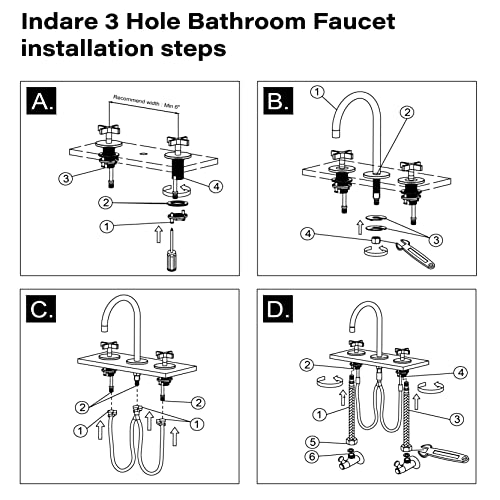 Matte Black Bathroom Faucet, Indare 8-Inch Brass Widespread Faucet For Bathroom Sink 3 Holes With Pop-Up Drain Assembly And Supply Lines Preassembled, 110101-Pb #TOP4