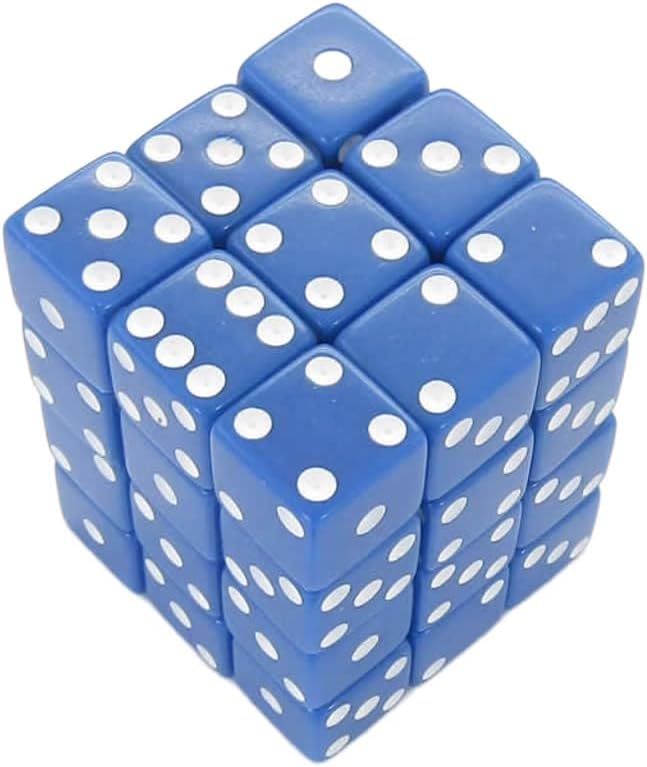 Blue Opaque Squared Corner Dice with White Pips D6 12mm (1/2in) Pack of 36 Dice Koplow Games