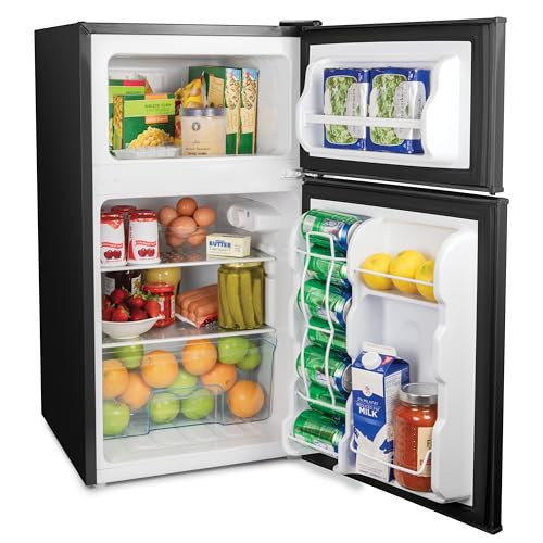 Image of Igloo 3.2 Cu.Ft. Double Door Compact Refrigerator with Freezer - Slide Out Glass Shelf, Perfect for Homes, Offices, Dorms - Black