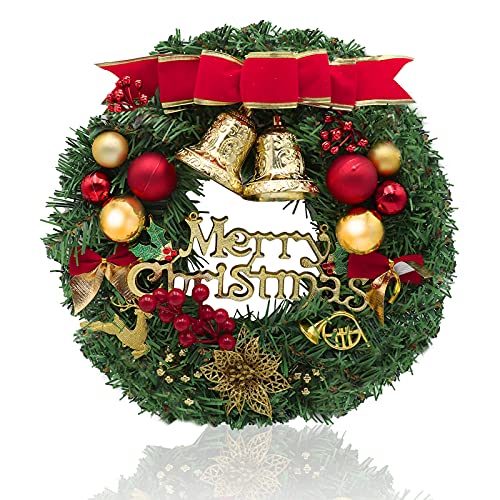 Guirnalda Navideña Artificial de 30cm Adornos Navideños Guirnalda Puerta Guirnalda Artificial con Campana Creativo para Puerta Navideña Corona para Ventana Árbol de Navidad Chimeneas Escaleras Rojo Cover